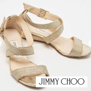 Jimmy Choo Chiara Glitter Demi-wedge Sandal, 37/7   GD1202